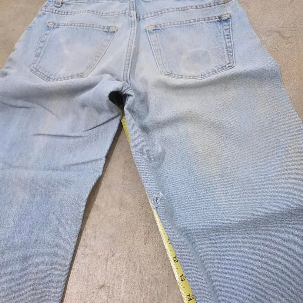 Vintage Distressed and Pocket Faded Denim Blue Jeans (34x30)